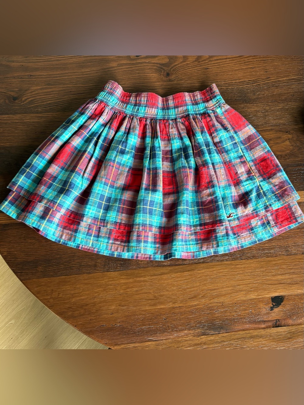 Vintage HOLLISTER Y2K Plaid Pleated Tiered Mini Skirt, Rare, Lined,Preppy, L